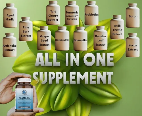 Vista 3 de Flamasil™ - para una respuesta saludable a la inflamación* Alivio del dolor multiherbario* y ayuda articular Cúrcuma, boswellia, resveratrol