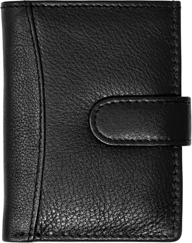 Vista 5 de RAS WALLETS Billetera de cuero para tarjetas de crédito para hombre, 20 bolsillos de plástico transparente, color negro con compartimento