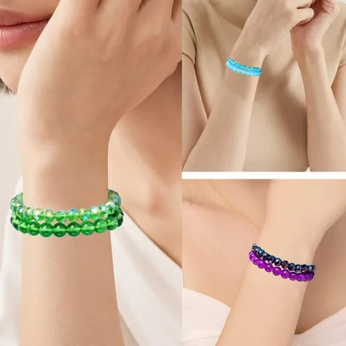 Vista 3 de Svovin 20 pulseras elásticas de cuentas de 0.315 pulgadas para mujer, cristal de cristal, hechas a mano, elásticas, multicolor, apilables, redondas