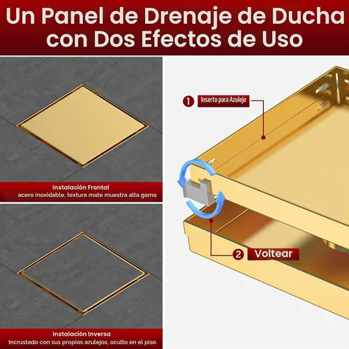 Vista 6 de DLONE® Drenaje de ducha 6 pulgadas oro cepillado con panel de inserción
