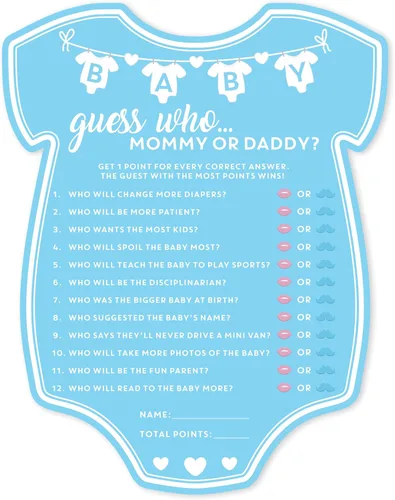 Vista 8 de Party Hearty Juegos de baby shower, adivina quién mamá o papá - azul 30 tarjetas azules, juego de adivina quién, divertidas tarjetas de actividad