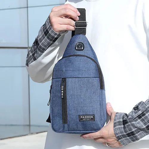 Vista 4 de Pequeña bolsa cruzada negra, bolsa de hombro para hombres y mujeres, bolso bandolera de pecho con una correa de viaje, Azul