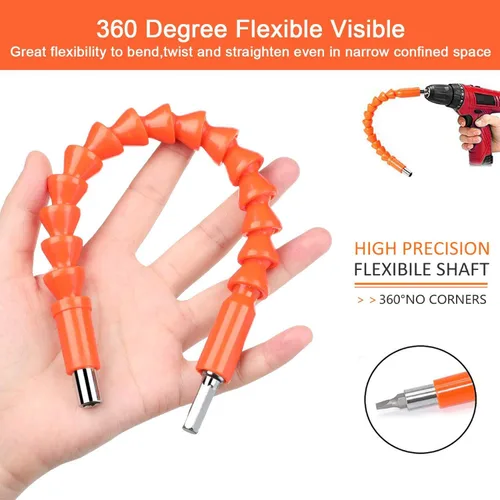 Vista 3 de Juego de 21 extensiones de brocas flexibles de 11.6 pulgadas, vástago hexagonal de 1/4 pulgadas, extensión de taladro flexible universal para Naranja