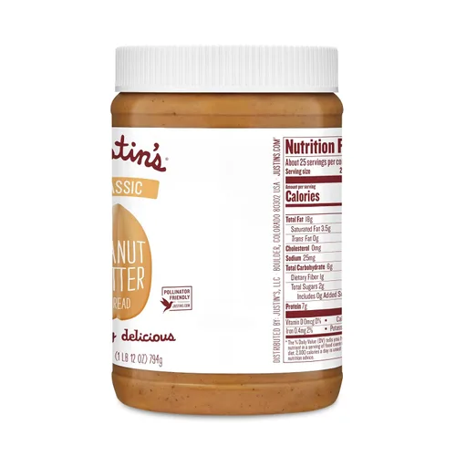 Vista 3 de Justin's NUT Butter, PNUT BTR, Classic, tamaño 28 onzas, sin ingredientes
