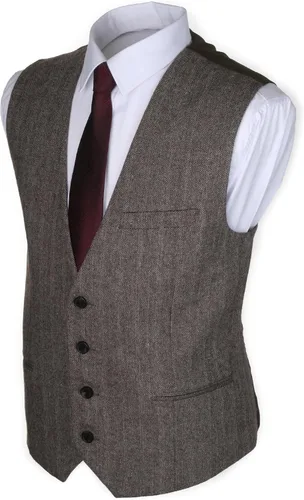Vista 2 de Ruth&Boaz Chaleco de traje de negocios de tweed de lana de espiga de 3 bolsillos 4 botones