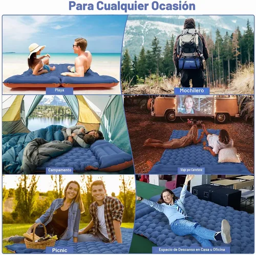 Vista 5 de CAMULAND Colchoneta para dormir, colchón de camping con almohada con bomba de pie incorporada, alfombrilla inflable autoinflable, compacta