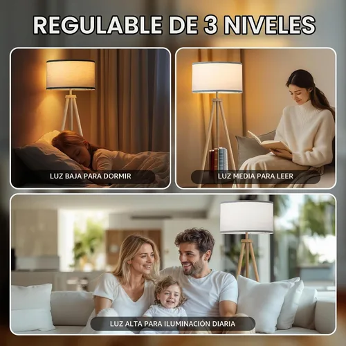 Vista 5 de EOEYYOYB Lámpara de pie con 3 modos de luz ajustables: lámpara de pie con trípode de madera, moderna lámpara de pie LED con brillo regulable