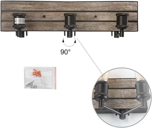 Vista 9 de LOG BARN Luces de tocador, accesorios de baño en madera rústica y acabado de metal aceitado, apliques de pared de granja con enchufes ajustables