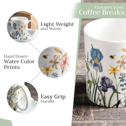 Vista 5 de Maison d' Hermine Taza de café con asas, tazas de porcelana fina de hueso, paquete de una taza de té para bebidas calientes, capuchino, latte
