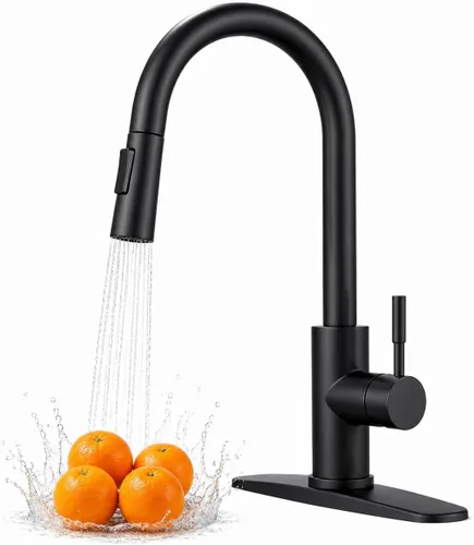 Vista 9 de Grifo de fregadero de barra de cocina de bajo perfil negro mate, cabezal rociador extraíble de una sola manija, grifo de preparación de agua
