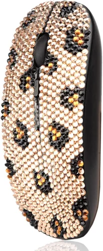 Vista 2 de SA@ Bling Crystal Rhinestone Ratón inalámbrico para computadora con receptor USB para niñas, mouse de leopardo deslumbrante para laptop, PC, laptop