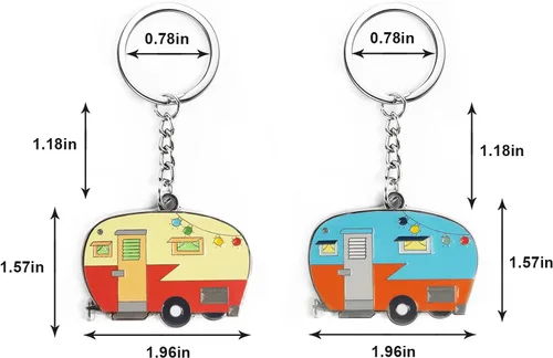 Vista 5 de Llavero de casa rodante con texto en inglés "Happy RV", llavero para parejas, regalo para hombres y mujeres, accesorios de campamento, paquete de 2