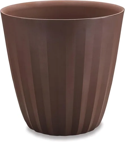 Vista 13 de Crescent Garden Maceta decorativa moderna plisada para interiores y exteriores, maceta de resina con orificio de drenaje, 15 pulgadas de ancho x 15