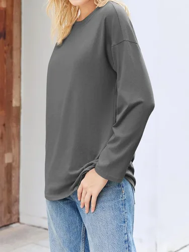 Vista 99 de Fisoew Camisetas de manga larga para mujer, holgadas, casuales, con cuello redondo, blusa suave