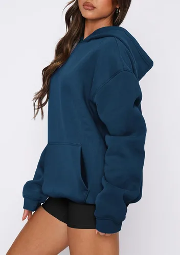 Vista 75 de onlypuff Sudadera casual con capucha para mujer, de manga larga, con bolsillo de canguro, hombro caído