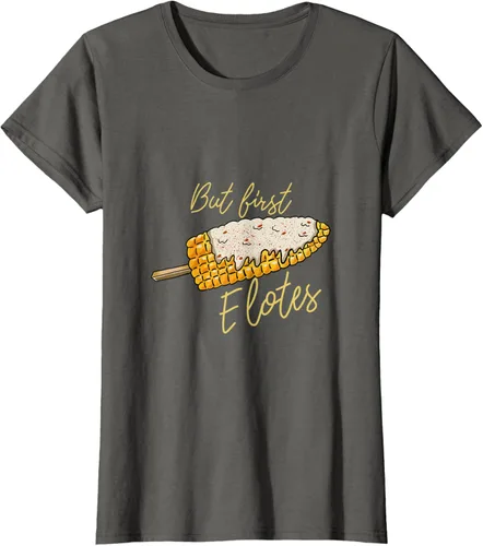Vista 6 de But First Elotes Corn on the Cob - Camiseta divertida para amantes de la comida mexicana, Negro, S