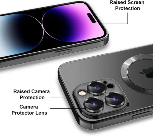 Vista 5 de Magsafe - Funda magnética transparente para iPhone 14 Pro con protector de pantalla y funda para cámara, galvanizada transparente para Negro