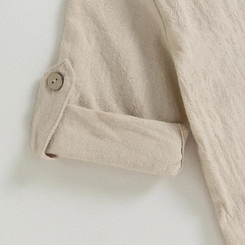 Vista 5 de Karuedoo Conjunto de camisas Henley de algodón y lino con botones y pantalones casuales para bebé niño