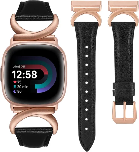 Vista 9 de Correas de cuero compatibles con Fitbit Versa 4/Versa 3/Fitbit Sense 2/Sense Band para mujer, correa de cuero delgada y elegante de diseño de alta