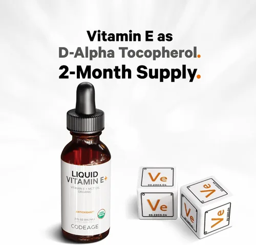 Vista 3 de Codeage Vitamina E líquida - Vitamina E orgánica certificada por el USDA, suministro de 2 meses - Acetato de tocoferol D-alfa, aceite de MCT