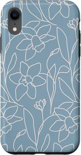 Vista 25 de Poppy Flower Line Art Modern Leaves Boho Light Blue Case for iPhone 17