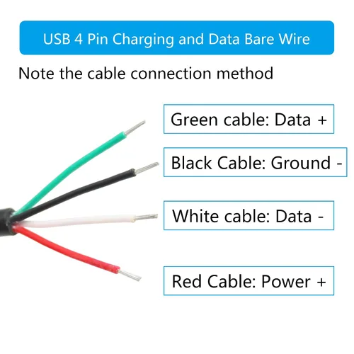 Vista 4 de Cable corto micro USB hembra de 4 pines de 11 pulgadas, 24AWG USB 5V/2A 4 pines Pigtail Cable de alimentación y datos de extremo abierto