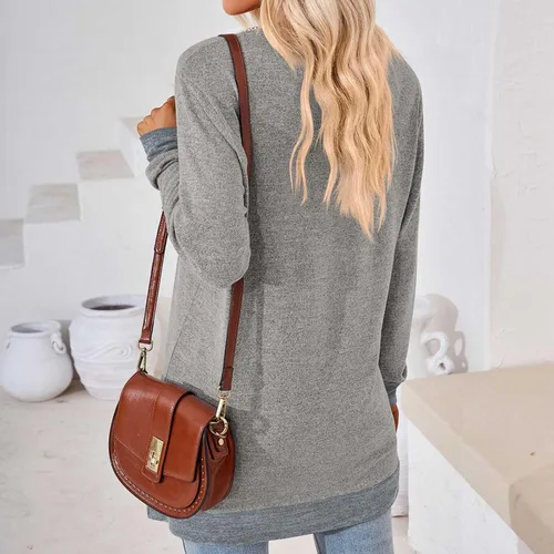 Vista 6 de Dressy Tops for Women 2023 Fall V Neck Long Sleeve T-Shirt Loose Fit Lace Trim Business Casual Split Comfy Shirts