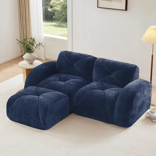 Vista 8 de Velvet Boneless Couch with Ottoman, 80 in Velvet Reversible L Sectional Sofa Overstuffed 32D Boneless Cloud Couch,No Assembly Need, for Small Spaces