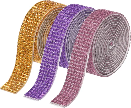 Vista 8 de MECCANIXITY 3 rollos de cinta de diamantes de imitación autoadhesiva de 3 yardas y 0.315 in para proyectos de artes y manualidades, pasteles de 4