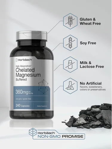 Vista 5 de Horbäach Magnesio quelado 360 mg 240 cápsulas Suplemento sin OMG y sin gluten