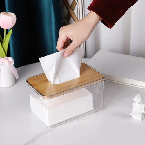 Vista 2 de Caja de pañuelos de acrílico, soporte de hojas de secadora de acrílico para lavandería, dispensador de hojas de secadora transparente de mesa
