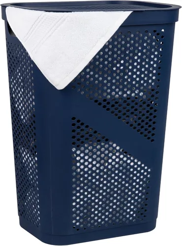 Vista 9 de Mind Reader Cesto delgado para ropa sucia con tapa, 60 L, diseño cónico para baños, armarios, plástico, juego de 2, color negro