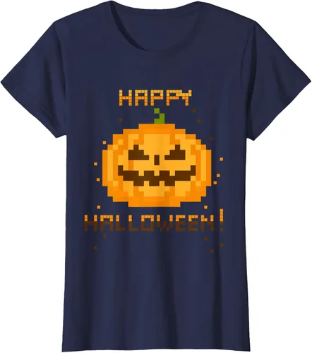 Vista 2 de GAMER Pixel Jack-O-Lantern – Disfraz para Halloween de vídeo playera, Plateado