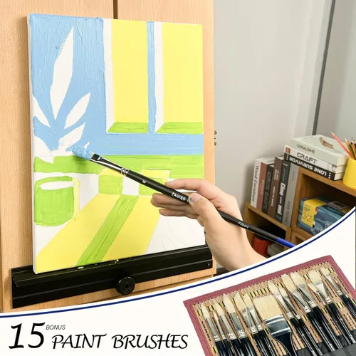 Vista 6 de Falling in Art Juego de pinceles profesionales de cerdas naturales, 15 pinceles de pintura de mango largo para pintura acrílica, pinceles de pintura