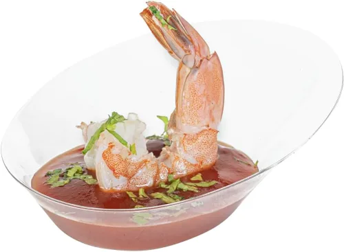 Vista 9 de Restaurantware 4 mini platos de degustación de 2.9 x 1.3 pulgadas, 50 mini platos de postre desechables, platos de plástico transparente con diseño