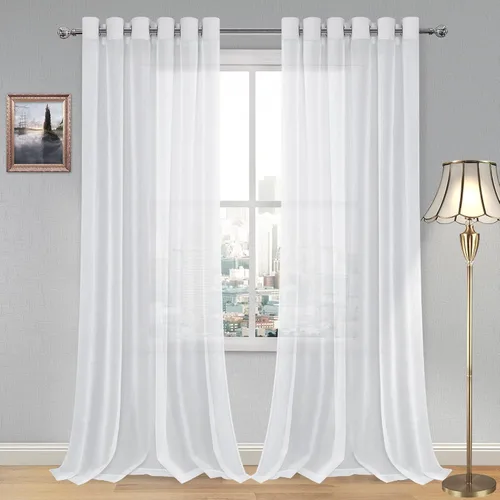 Vista 78 de DWCN Cortinas traslúcidas color verde frijol para sala de estar y dormitorio - Cortinas voile con aspecto de lino sintético con ojales en la parte