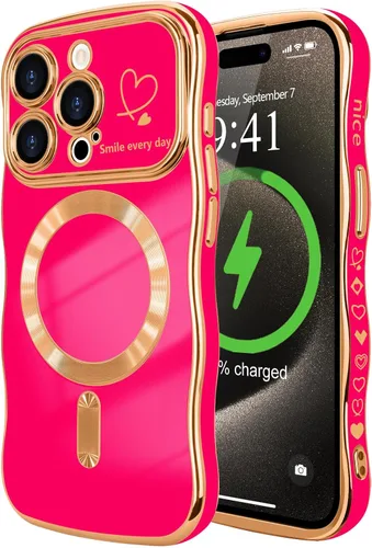 Vista 22 de LCHULLE - Funda magnética para iPhone 13 para mujeres y niñas, con forma ondulada, color azul bebé [Compatible with MagSafe] Cute Curly Wave, Love