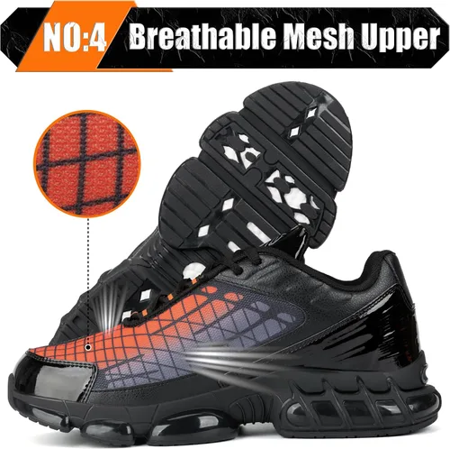Vista 5 de Zapatos de punta de acero para hombres y mujeres, ligeros, con amortiguación de aire, puntera compuesta, antideslizantes, zapatos de trabajo
