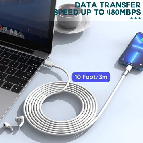 Vista 3 de Cargador rápido para iPhone de 3 metros, paquete de 2 [certificado Apple MFi] bloques de carga rápida USB C para iPhone, cargador de pared PD
