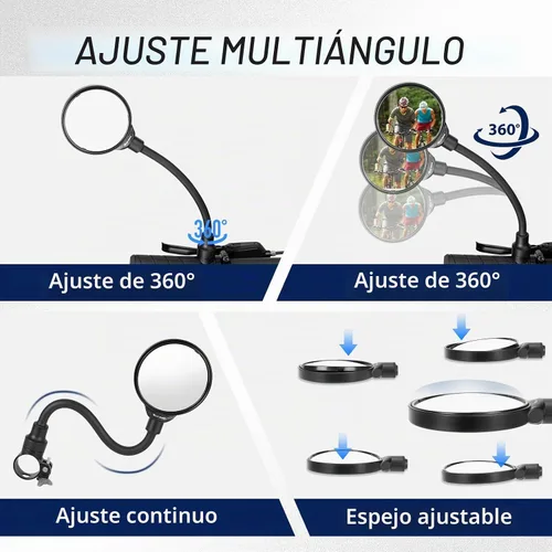 Vista 4 de West Biking Espejo de bicicleta para manillar, espejo retrovisor giratorio ajustable para bicicleta, espejo de seguridad convexo acrílico de gran