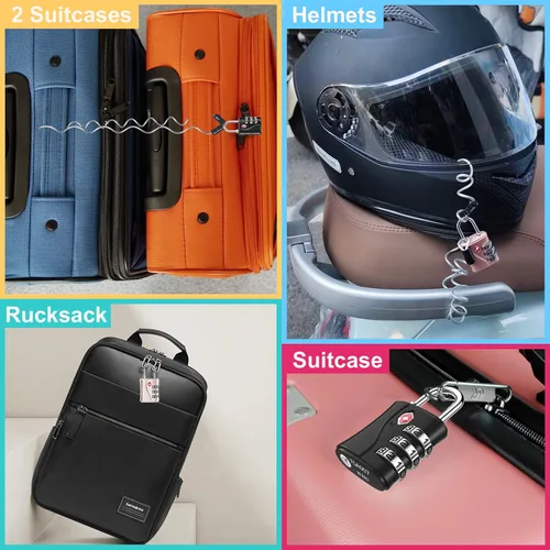 Vista 7 de ZHEGE Cerraduras de equipaje, cerraduras aprobadas por la TSA, cerradura de cremallera de 3 esferas con cable (31.5 in) para maletas, mochila