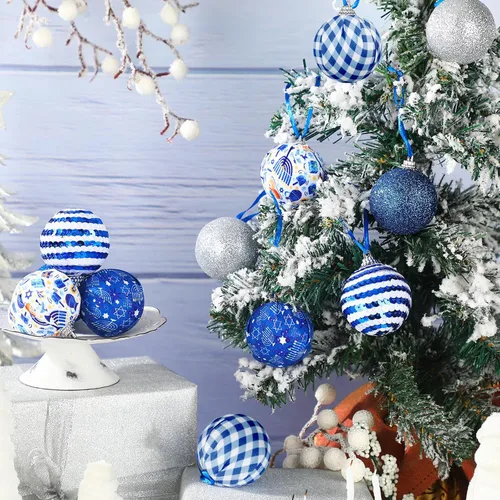 Vista 2 de 12 Piezas 1.97 Pulgadas Adorno de Bola de Janucá para Árbol Estrella de David Adorno de Bola de Janucá Adornos de Bola de Janucá Colgante Decoración