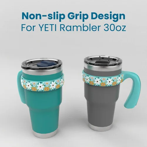 Vista 2 de For YETI Handle - Vaso de 30 onzas, compatible con mango de vaso YETI de 30 onzas, diseño floral pequeño, turquesa, paquete de 1