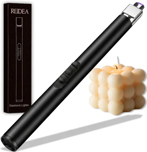 Vista 10 de REIDEA Encendedor electrónico de velas de arco, resistente al viento, sin llama, recargable por USB, con botón de seguridad para el hogar