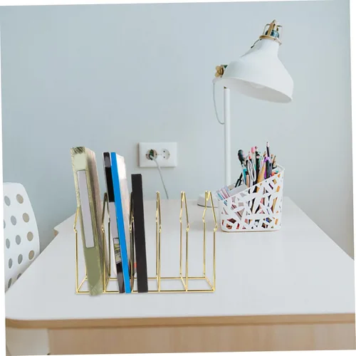 Vista 9 de DOITOOL 1pc Iron Desktop File Organizer Rack Sections Stylish Storage for Documents Books Magazines Unique House Design for Home Office Organization
