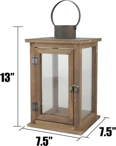 Vista 7 de stonebriar linterna de madera, diseño de madera & Metal clásico Rústico, pequeñas, Marrón, L