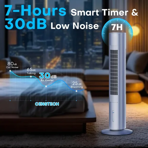 Vista 5 de Aire acondicionado portátil sin ventanas, enfriador de aire evaporativo de 35 pulgadas con 3 velocidades, control remoto y táctil de 25 pies