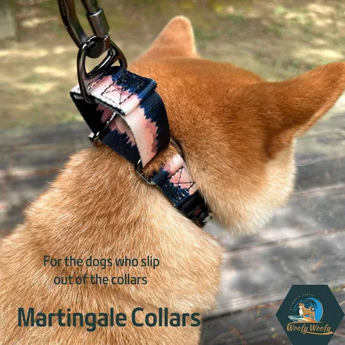 Vista 5 de Martingale - Collar de perro sin hebilla, a prueba de escapes, collar de perro de entrenamiento de seguridad, estampado de bosque, crepúsculo