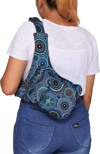 Vista 9 de The Collection Royal Riñonera Bolsos Cruzados para Mujeres Bolsa de Cinturón de Lona de Algodón Boho Hippie Festival Colorida para Mujeres