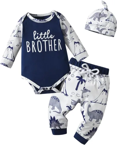 Vista 8 de Kulcerry Conjunto de 3 piezas de ropa de bebé niño de manga larga + pantalones + sombrero
